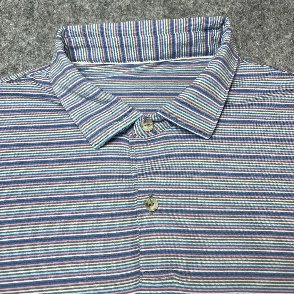 Peter Millar Seaside Polo Shirt Mens M Blue Pink Striped Short Sleeve - Picture 3 of 10